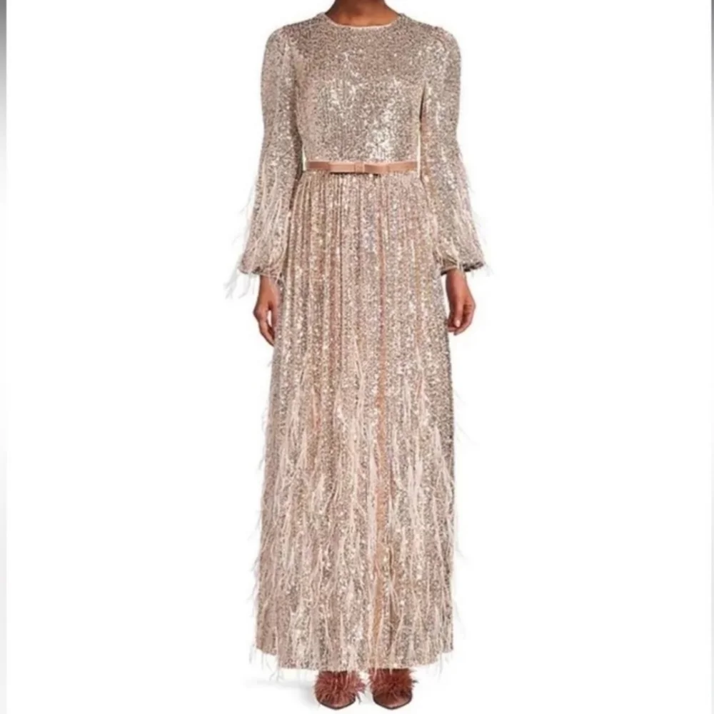 ANTONIO MELANI xNicola Bathie Nicola Sequin Belted Feathered A-Line 0 dress - Picture 5 of 16